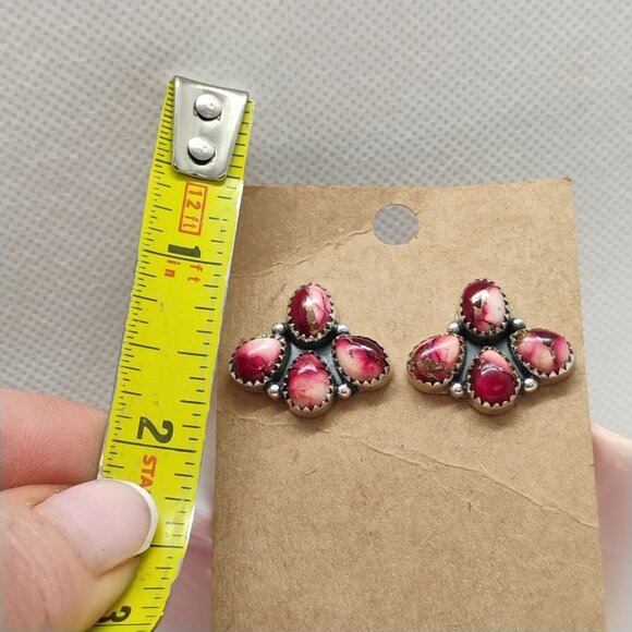 Southwest Rose Dahlia Cluster Sterling Silver Earrings - Picture 4 of 6